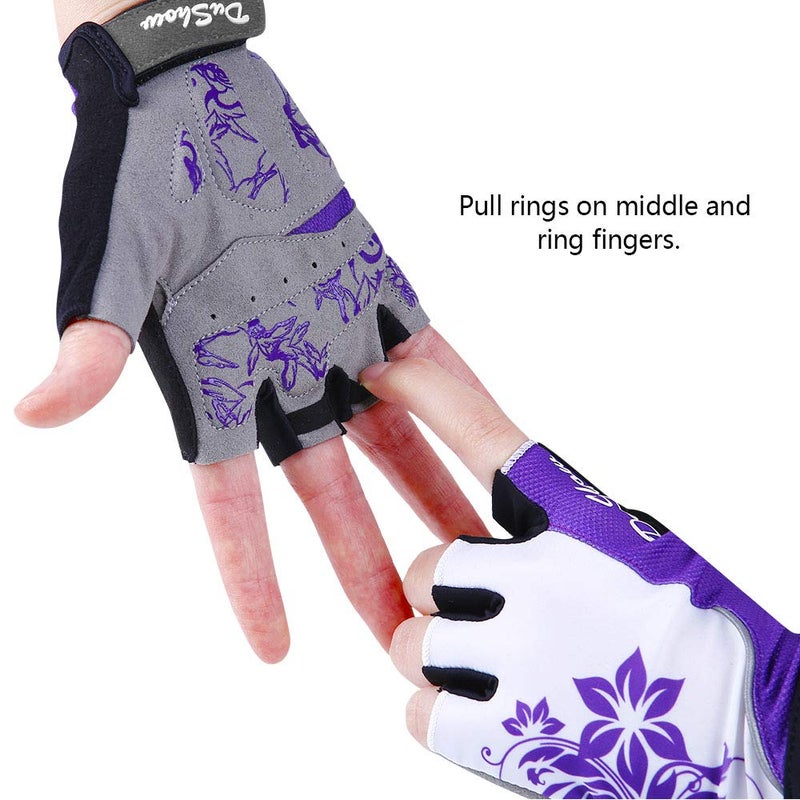 DuShow Women Half Finger Cycling Gloves,Gel Padded Anti-Slip Shock-Absorbing Mountain Road Bicycle Biking Bike Short Fingerless Gloves(Purple,S) - Image 2